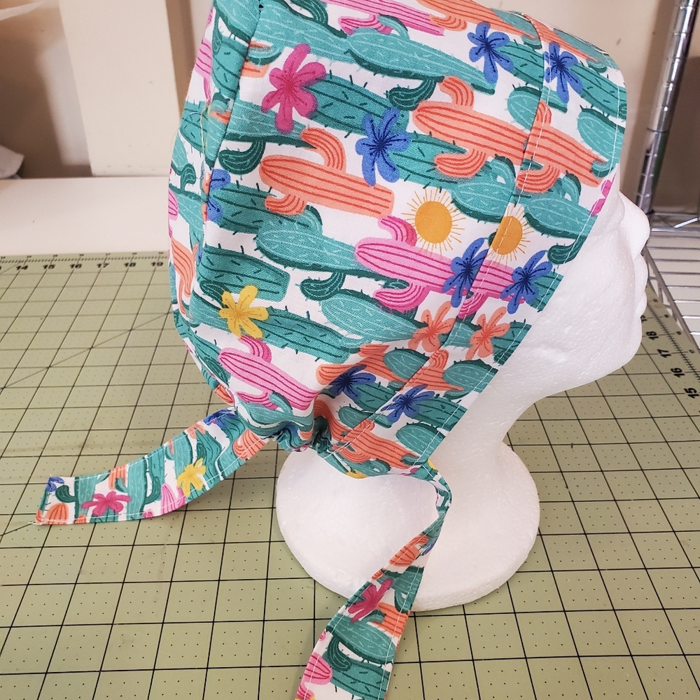 Colorful Cactus Print Scrub Cap Cotton Adult Sz